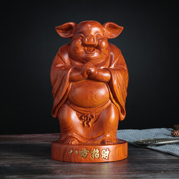 【母亲节 巨惠来袭】新品花梨木生肖对猪八方猪家居玄关风水家居摆件