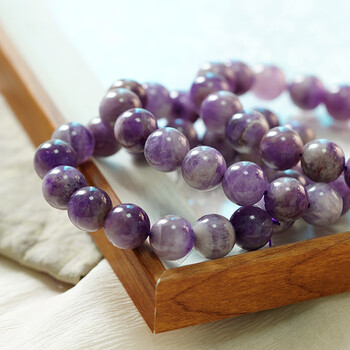 奢浮天然真品原矿带石纹异色的巴西薰衣草紫水晶手链紫晶圆珠单圈手串