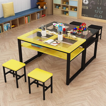 补习班托管班美术课桌椅绘画桌培训机构画室双层玻璃桌 长120宽60高74
