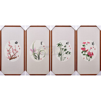 楠木日记 栩艺阁 苏绣成品纯手工刺绣4丝精品梅兰竹菊客厅书房装饰画