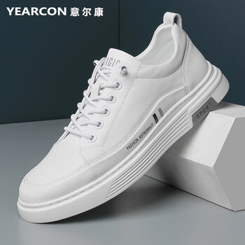 意尔康男士运动休闲皮鞋真皮韩版潮流百搭板鞋男生小白鞋男 y8226黑色