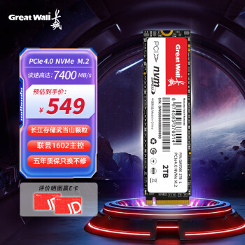 长城（Great Wall）2TB SSD固态硬盘 M.2接口（NVMe协议）PCIe4.0 GW7000