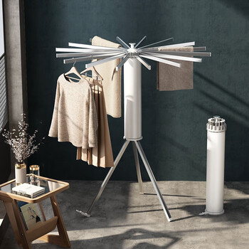 创枝宛免安装晾衣架落地杆折叠凉阳台晒被子神器室内家用隐旗舰款象牙