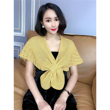 乔与乔伊鱼尾纹外搭小披肩配旗袍礼服披风小外套外搭开衫文艺针织圆角