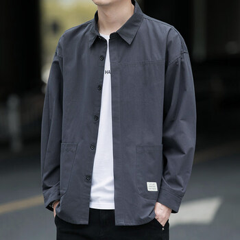 61优衣库69yqk长袖衬衫男士衬衫男工装衬衫休闲衬衣外套潮灰色l