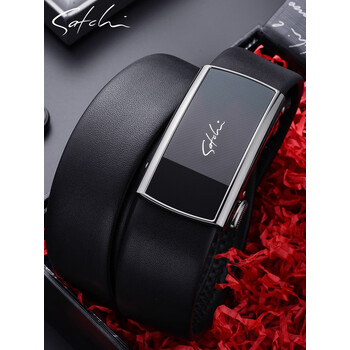 沙驰(satchi)皮带男士真皮商务时尚青年裤带头层纯牛皮休闲自动扣腰带