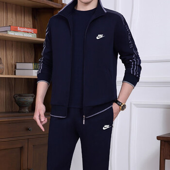 耐克(nike)运动服套装男士中老年人春秋季三件套纯棉跑步休闲服爸爸装