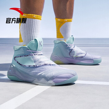 安踏kt6碳板篮球鞋男2021汤普森高帮实战篮球鞋冰川蓝淡紫安踏白195男