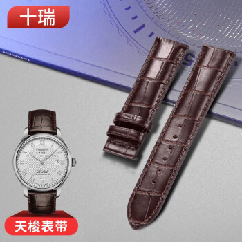 十瑞 天梭表带1853小牛皮手表带男真皮适用于俊雅海星卡森力洛克系列T41/T006配件 棕色棕线-不带表扣 20mm