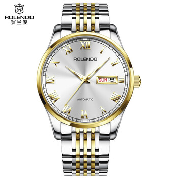 罗兰度瑞士手表男士机械表全自动机械防水进口机械机芯双日历夜光透底