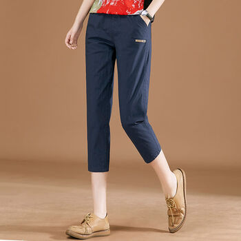 超划算女裤夏天穿的七分裤女裤夏季薄款直筒裤自然腰显瘦韩版雪澈藏青