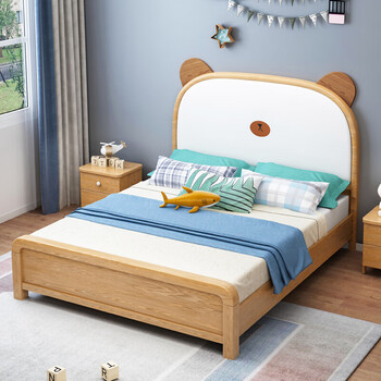 泽慕白蜡木儿童床15米全实木儿童房床小别墅可爱小熊床青少年单人美式