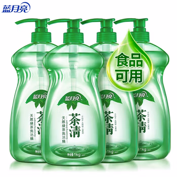 蓝月亮 茶清洗洁精 1kg/瓶*4 洗涤灵 果蔬餐具清洗剂 快速去油去农残 天然安全 温和不伤手