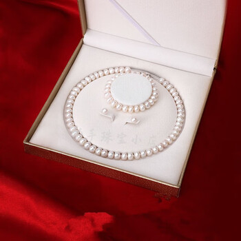 老凤祥珠宝淡水珍珠项链锁骨链925银扣强光饱满圆珍珠项链三件套78