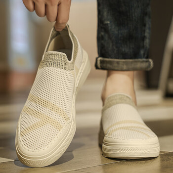 意尔康潮牌无鞋带男鞋夏季透气薄款懒人鞋一脚蹬男单网面休闲板鞋针织