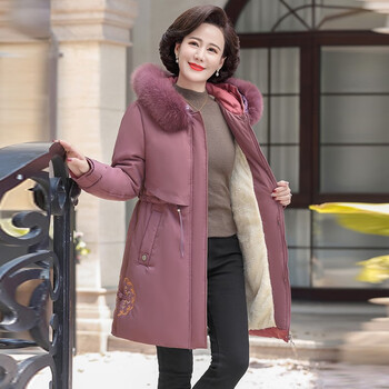 孜颜 中老年女装加绒厚外套妈妈装冬装派克服40-50岁棉衣棉袄羽绒棉服 豆沙色 XL建议80-100斤