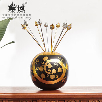 泰域花瓶花器泰国工艺木花瓶插花仿真花东南亚家居饰品摆件金色花插 支 图片价格品牌报价 京东