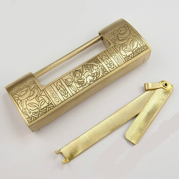 铜锁纯铜中式仿古横开挂锁箱锁纯铜柜刻花铜锁老式小铜锁插销锁头wm锁