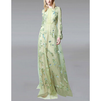 原创设计师女装女巫和骑优雅森系气质超仙重工绣花连衣裙2022春新款裙子 绿色 M