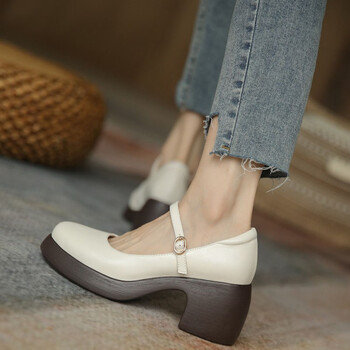 aty轻奢春季新款甜酷玛丽珍鞋黑色大头娃娃lo鞋一字扣鞋子原创厚底单