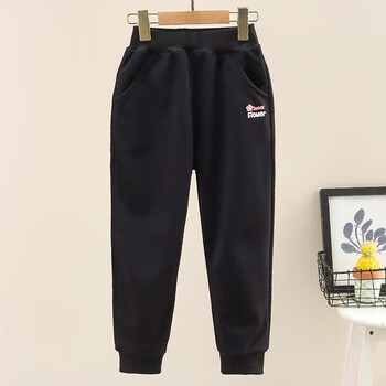 裤子春秋款312岁女孩棉质弹力运动裤小学生儿童休闲束脚卫裤黑色110cm