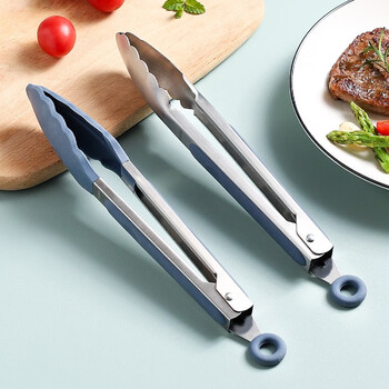 川岛屋不锈钢硅胶夹子厨房食品夹家用牛排工具烧烤烤肉夹菜食物夹硅胶