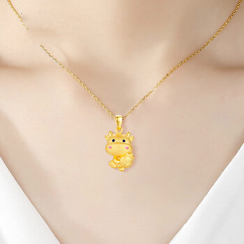 老凤凰款足金999黄金生肖牛本命年金牛吊坠3d硬金小金牛项链 属相金