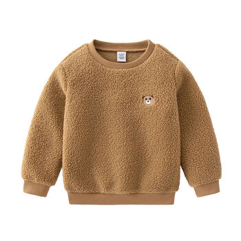 汇瀚儿童连帽卫衣男童女童春秋季泰迪绒上衣宝宝长袖外套帽衫圆领