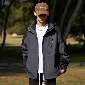 由蒙三合一冲锋衣外套夹克男女情侣款连帽登山户外风衣运动大码外套 男款深灰（单件） 5XL
