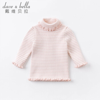 davebella戴维贝拉童装2021冬季女童中高领毛衣儿童洋气针织套头衫DB15863粉白条纹130cm