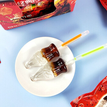 汽水味可乐棒棒糖创意卡通可爱高颜值零食糖果批发整盒荧光经典可乐味