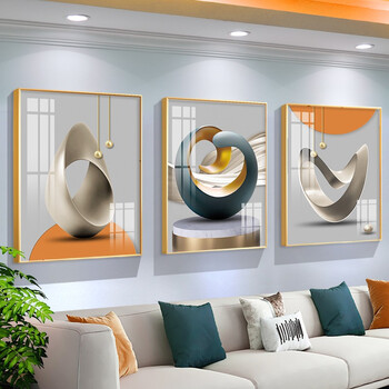 唯潮客厅装饰画三联画现代简约轻奢壁画沙发背景墙挂画2023新款 步步高升11 三幅价格 大组合60X80高清晶瓷水晶面