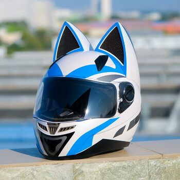 摩托车头盔全盔猫耳头盔女生情侣骑士全盔机车头盔蝴蝶结骑士网红可爱