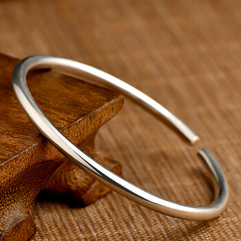 999足银手镯女时尚日韩光面开口圆条银镯子送女友礼物281克