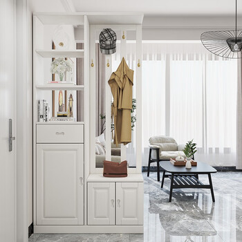 领道lingdao实木酒柜鞋柜衣帽架一体家用隔断柜屏风门厅玄关带挂衣架