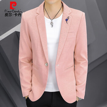 秋季西服外套男纯色单西小便西春秋上衣男装法国轻奢青年男装 粉色 l
