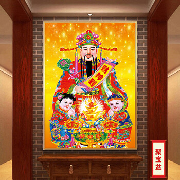 财神爷挂画中堂挂画大厅挂画财神爷挂画画像聚福禄寿人物简装有框长