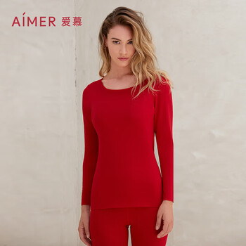 爱慕女士保暖内衣秋衣莫代尔圆领长袖上衣20aw牛奶系列am725294烈焰红