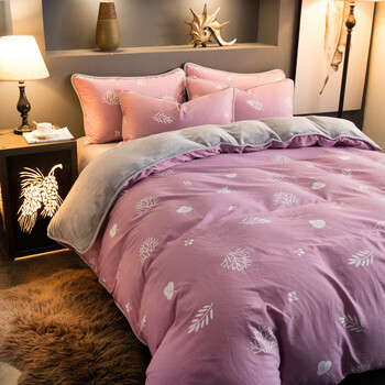 绒6x7四件一面绒被罩浅豆沙米罗冬天加厚15m床单款四件被套180x220cm