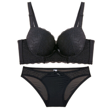 聚拢女士调整型内衣套装刺绣蕾丝品牌文胸 黑色 80c