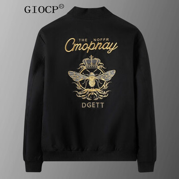 giocp香港潮牌轻奢男装小蜜蜂重工刺绣外套男韩版百搭夹克棒球服拉链