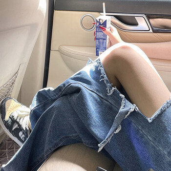 高腰破洞牛仔裤女夏薄款设计感小众宽松直筒垂感拖地阔腿裤子ins蓝色