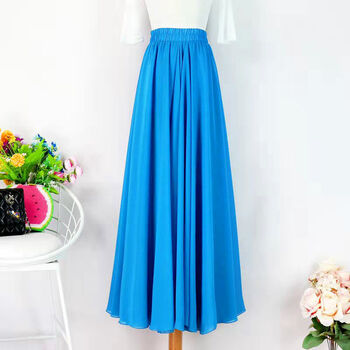 半身裙女春夏a字裙长裙显瘦沙滩仙女裙跳舞裙乐迪纯 天蓝色(三层雪纺)