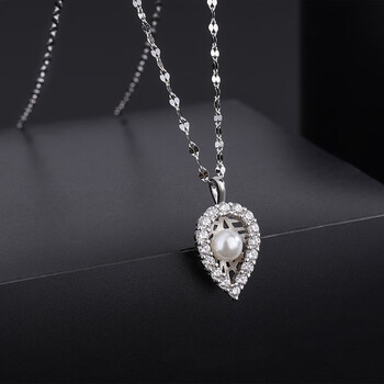 999足银一叶暴富项链女设计感珍珠锁骨链轻奢高级感百搭颈链银色足银