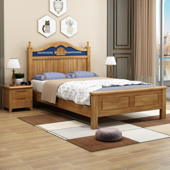 简蕴床男童单人床1.2米全实木床1.35米美式床1.5米双人床1.8米 实木床+天鹅绒弹簧床垫 1.8x2米  框架结构