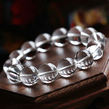 白水晶手链东海冰种白水晶原石单圈透明珠子散珠佛珠手串男女 東海料