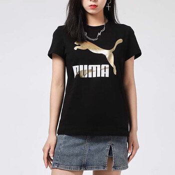 puma彪马女短袖夏季运动t恤透气宽松棉质女士t恤 黑色/金属色 l