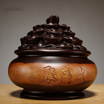 梵粟黑檀木雕聚宝盆摆件招财风水客厅装饰桌面摆件实木雕刻工艺品店铺