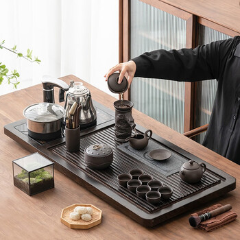 高档轻奢茶具套装家用现代全自动一体实木茶盘客厅办公室会客懒人泡茶