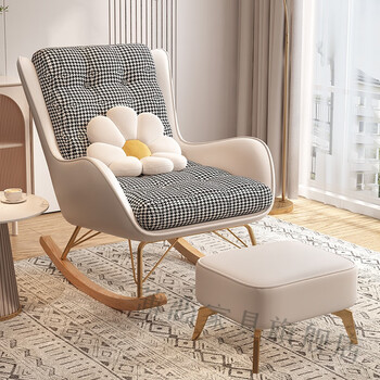 躺椅沙发摇摇椅家用客厅阳台懒人躺椅摇椅单人沙发千鸟格网红舒适休闲